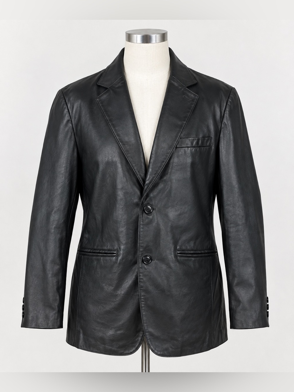 Men's Black Genuine Leather Blazer 2 Button Sport Coat Classic Tailored